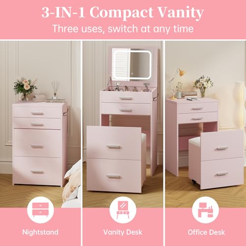 White 3 Drawer Vanity Desk with Mirror and Stool X91161