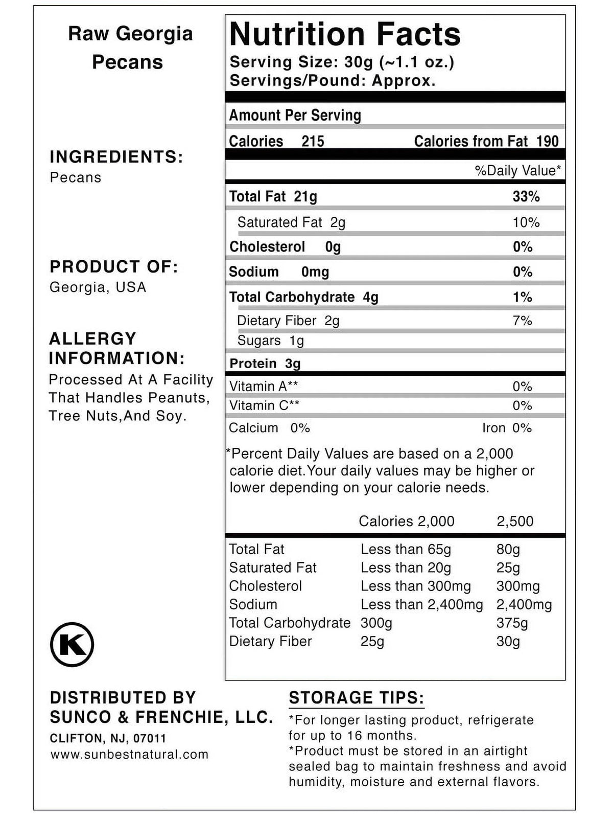 Raw Pecan Halves, Unsalted, 3 lb. Bag Q6629