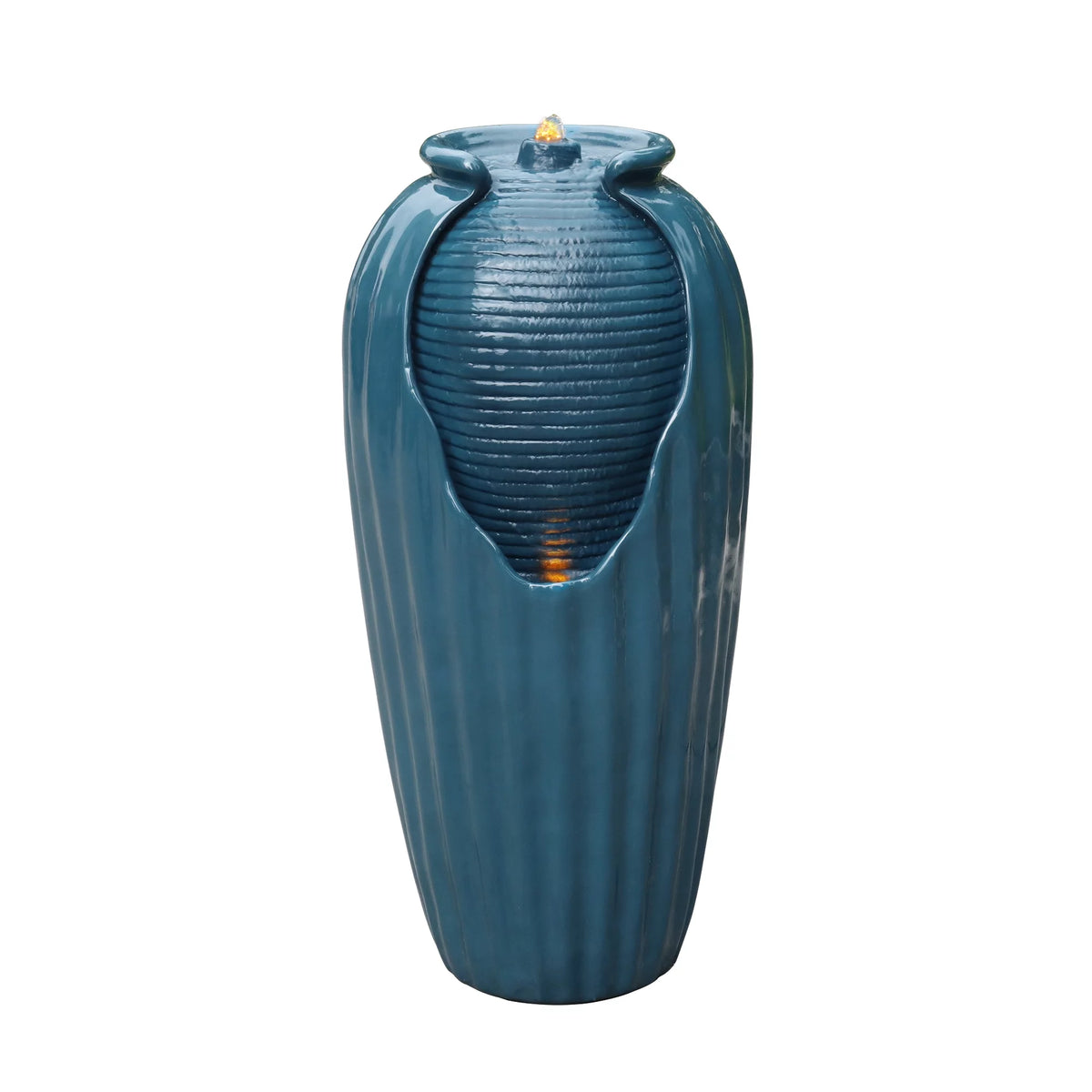 Blue Glazed Contoured Vase Water Fountain with LED Lights M947572