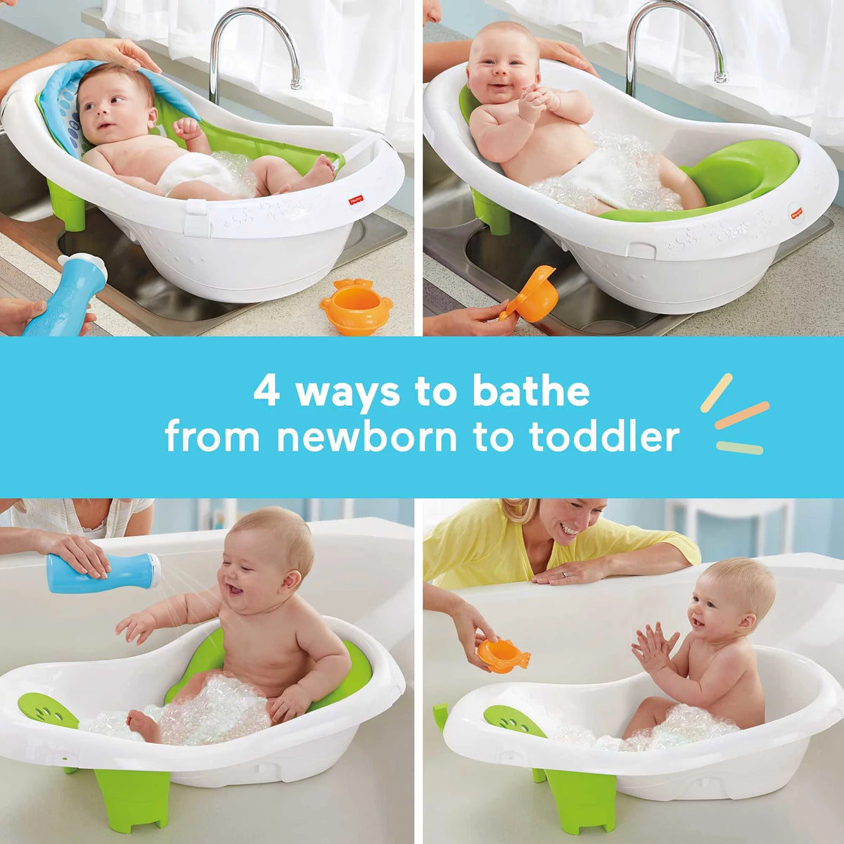 4-in-1 Baby Bath with 2 Toys, Green W795