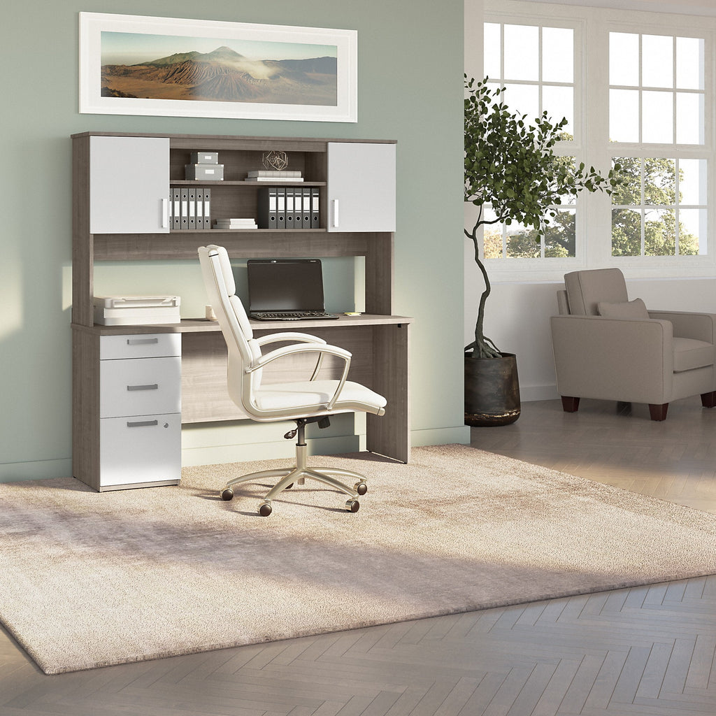 Silver Maple White Engineered Wood Computer Desk with Hutch B364055
