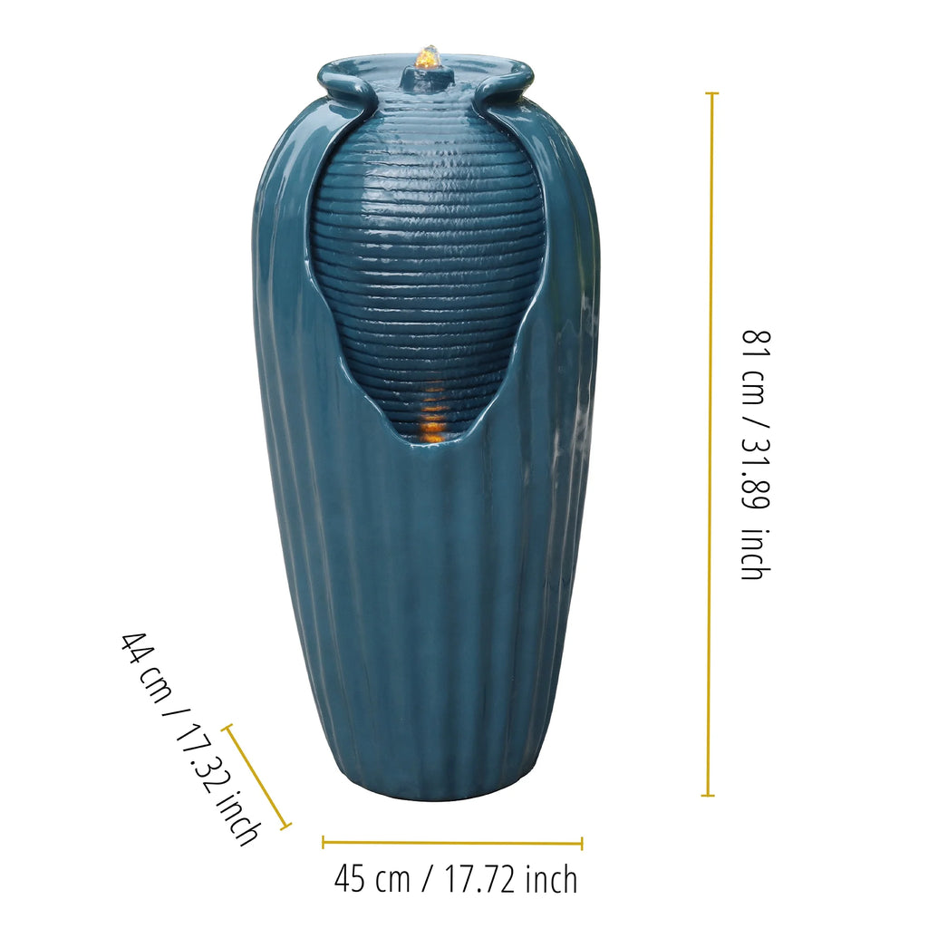 Blue Glazed Contoured Vase Water Fountain with LED Lights M947572
