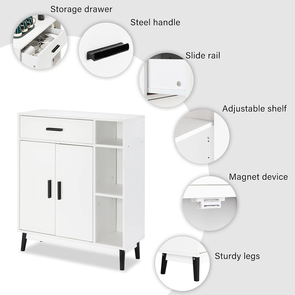 White Wood Accent Cabinet with Open Shelves and Doors R85580