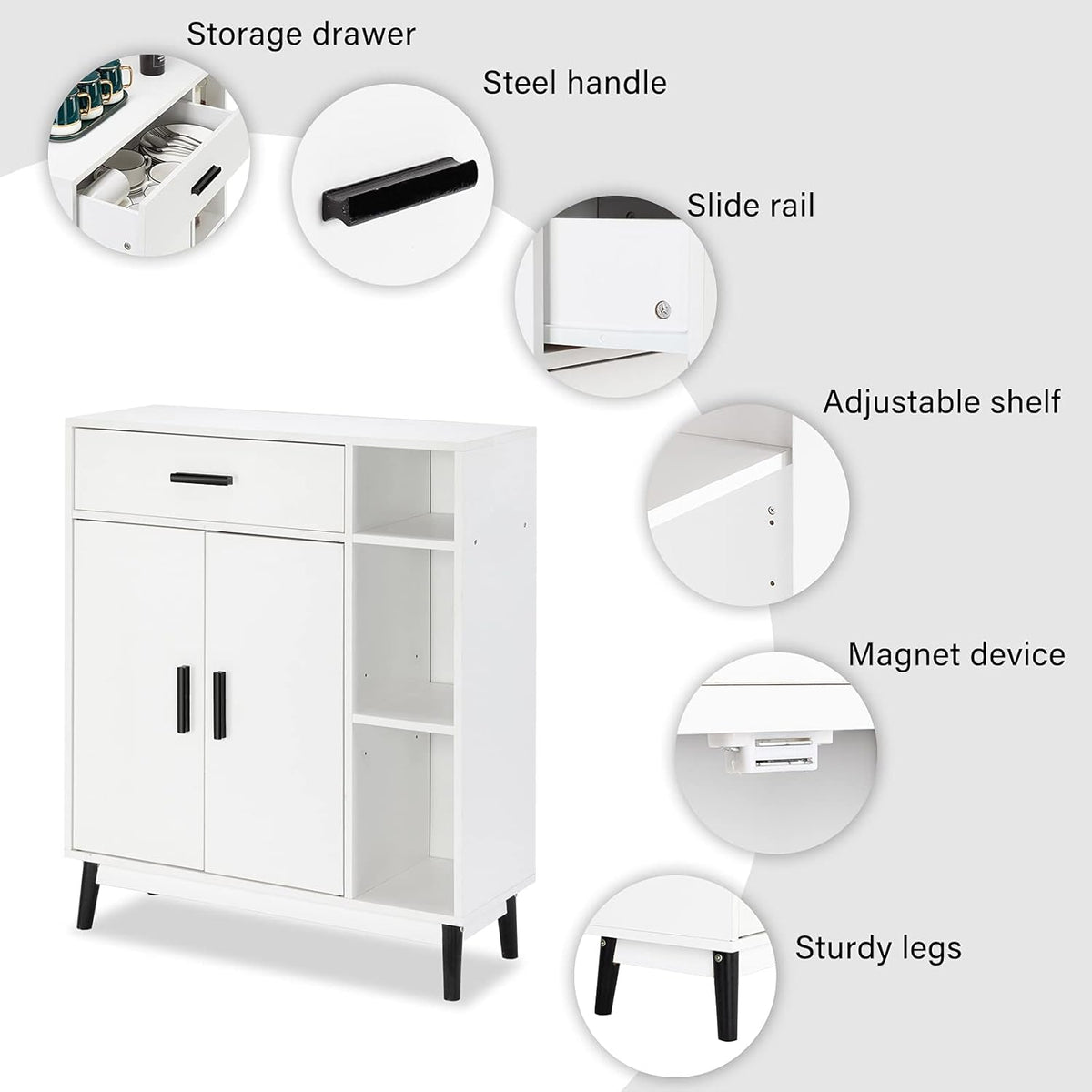White Wood Accent Cabinet with Open Shelves and Doors R85580
