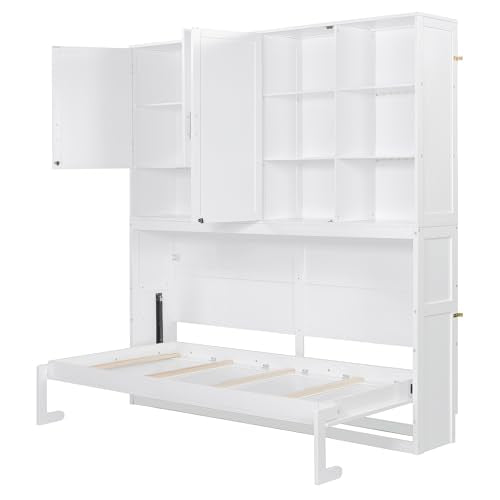 Twin Size Gray Murphy Bed Frame with Storage Cabinet and Shelves T8879