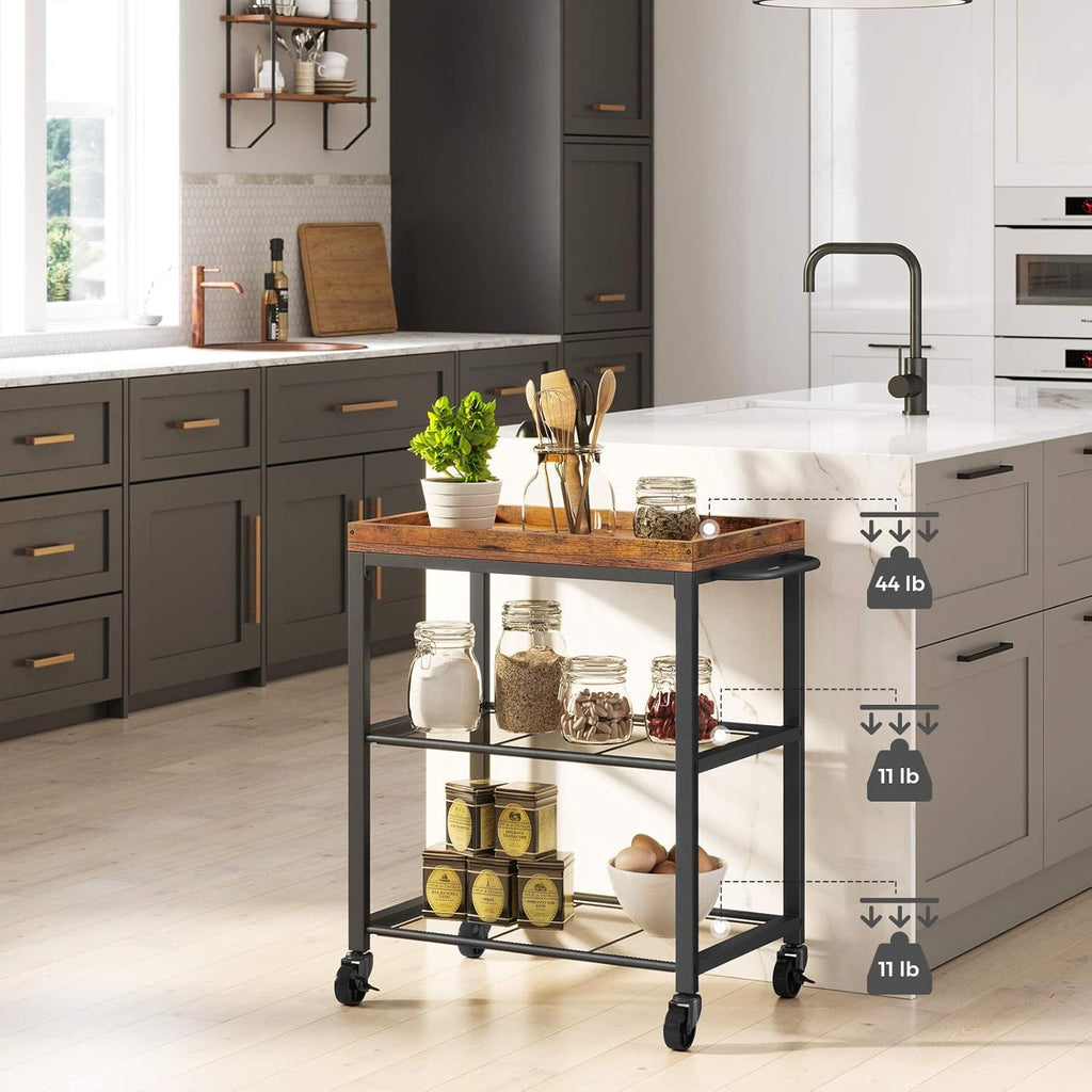 Wooden Storage Cart with Rolling Wheels and 3 Shelves G4974