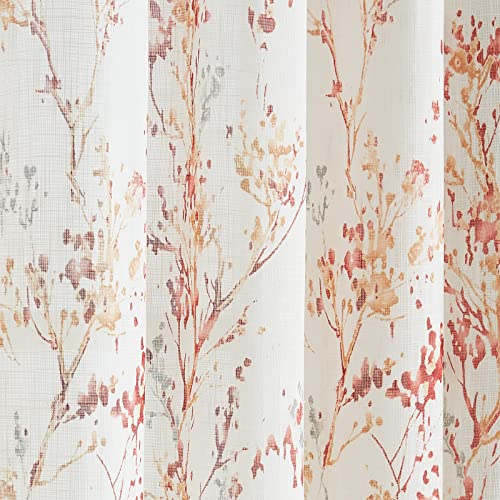 White Striped Sheer Curtains 63inch Length Light Filtering Semi Sheer Chiffon Window Curtains 2 pack Grommet Top B339046