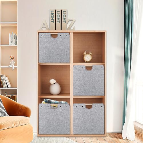 4 Pack Beige Fabric Storage Cubes with Wooden Handles C30129