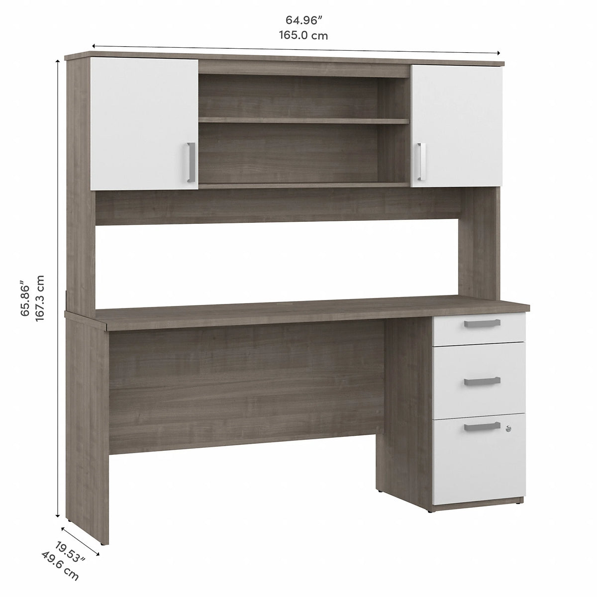 Silver Maple White Engineered Wood Computer Desk with Hutch B364055