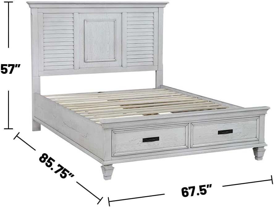 Queen Bed 4-Piece Set, Distressed White J5617