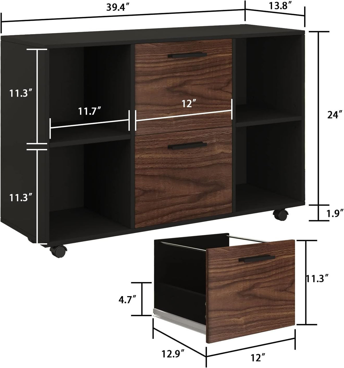 Black 2 Drawer Mobile File Cabinet with Adjustable Shelves V8548