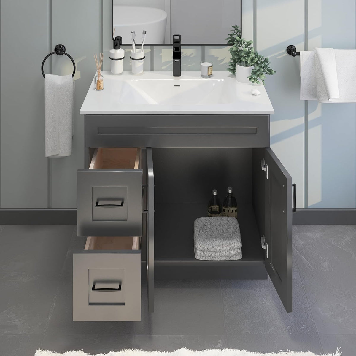 Gray Shaker Bathroom Vanity Sink Base with Drawers 36 in Cabinet Y90884
