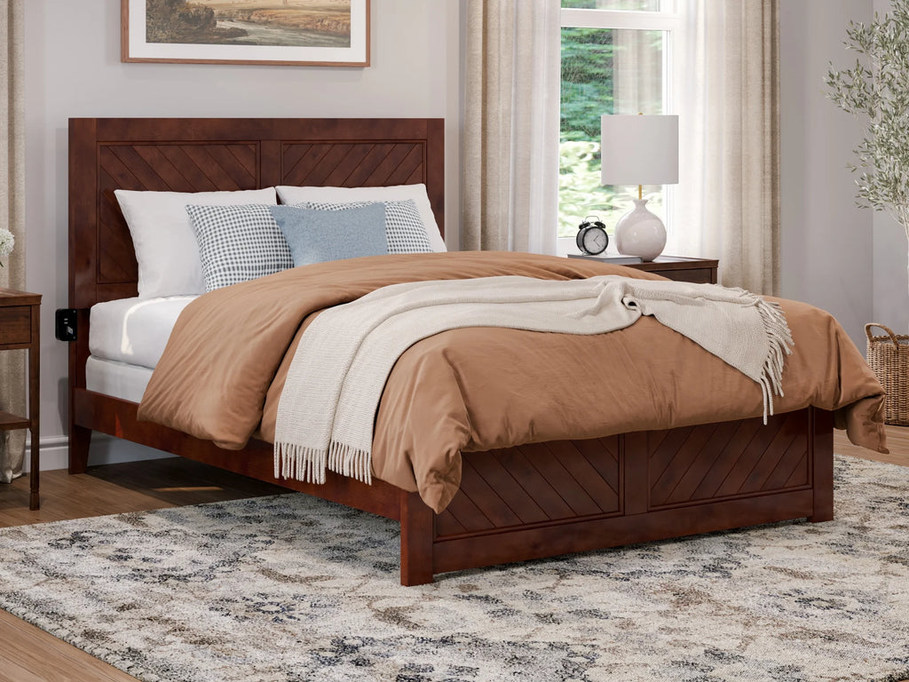 Full Solid Wood Foundation Bed Frame with Matching Footboard D319