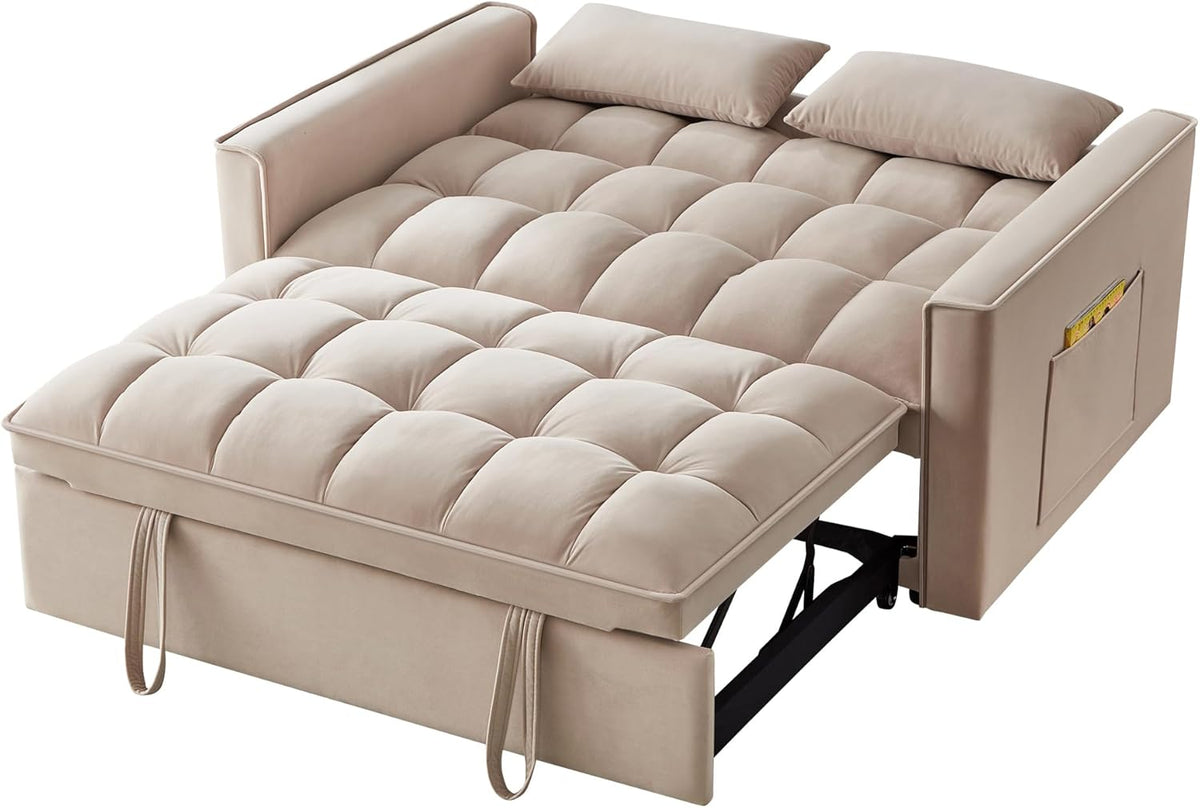 3 in 1 Multi-Functional Futon Loveseat Pull Out Couch Bed with Adjustable Backrest and Pillows Q54185