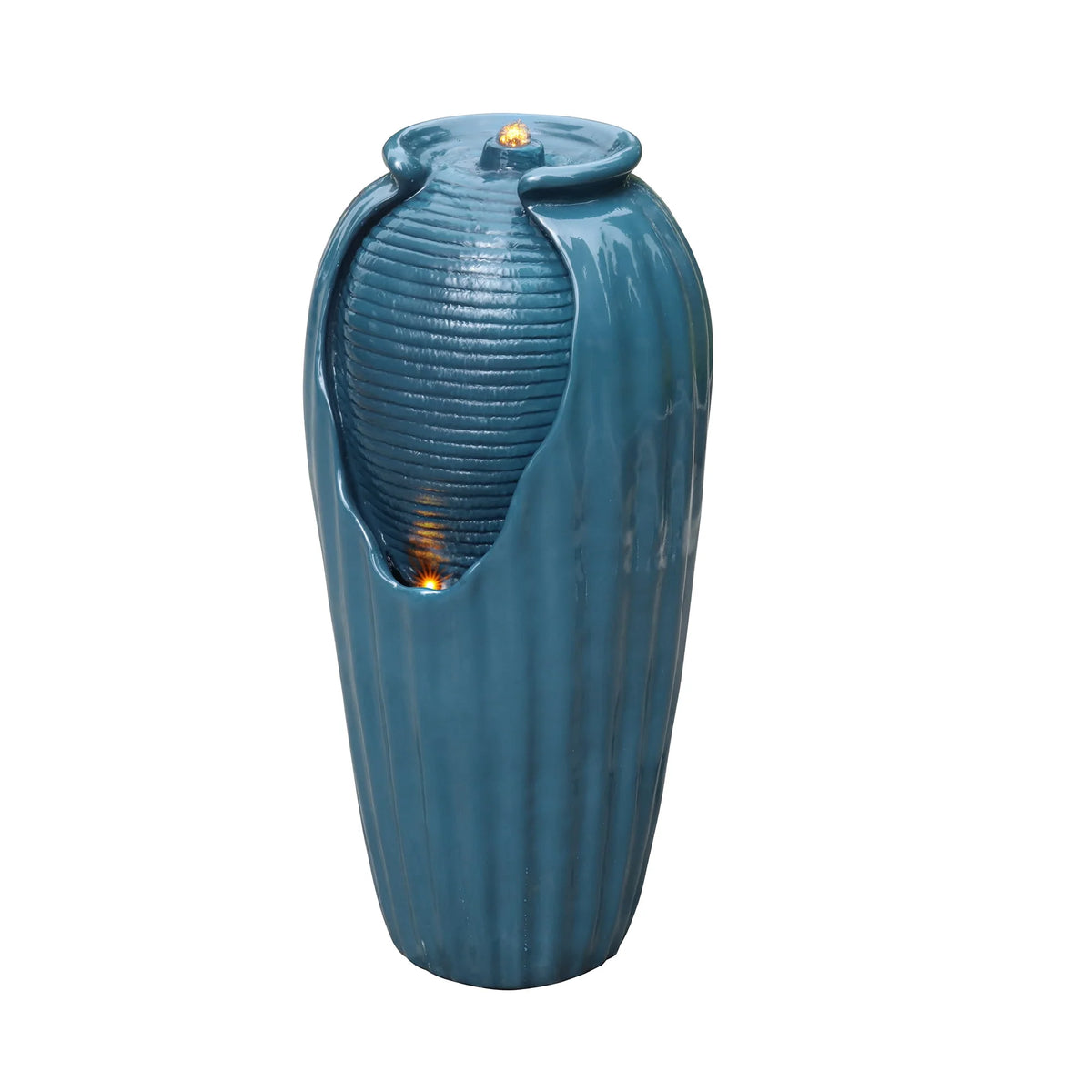 Blue Glazed Contoured Vase Water Fountain with LED Lights M947572