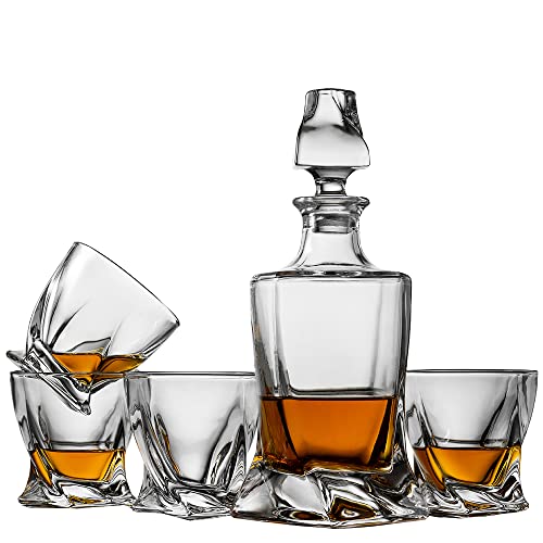 Whiskey Decanter Set with 4 Glasses in Gift Box O982278