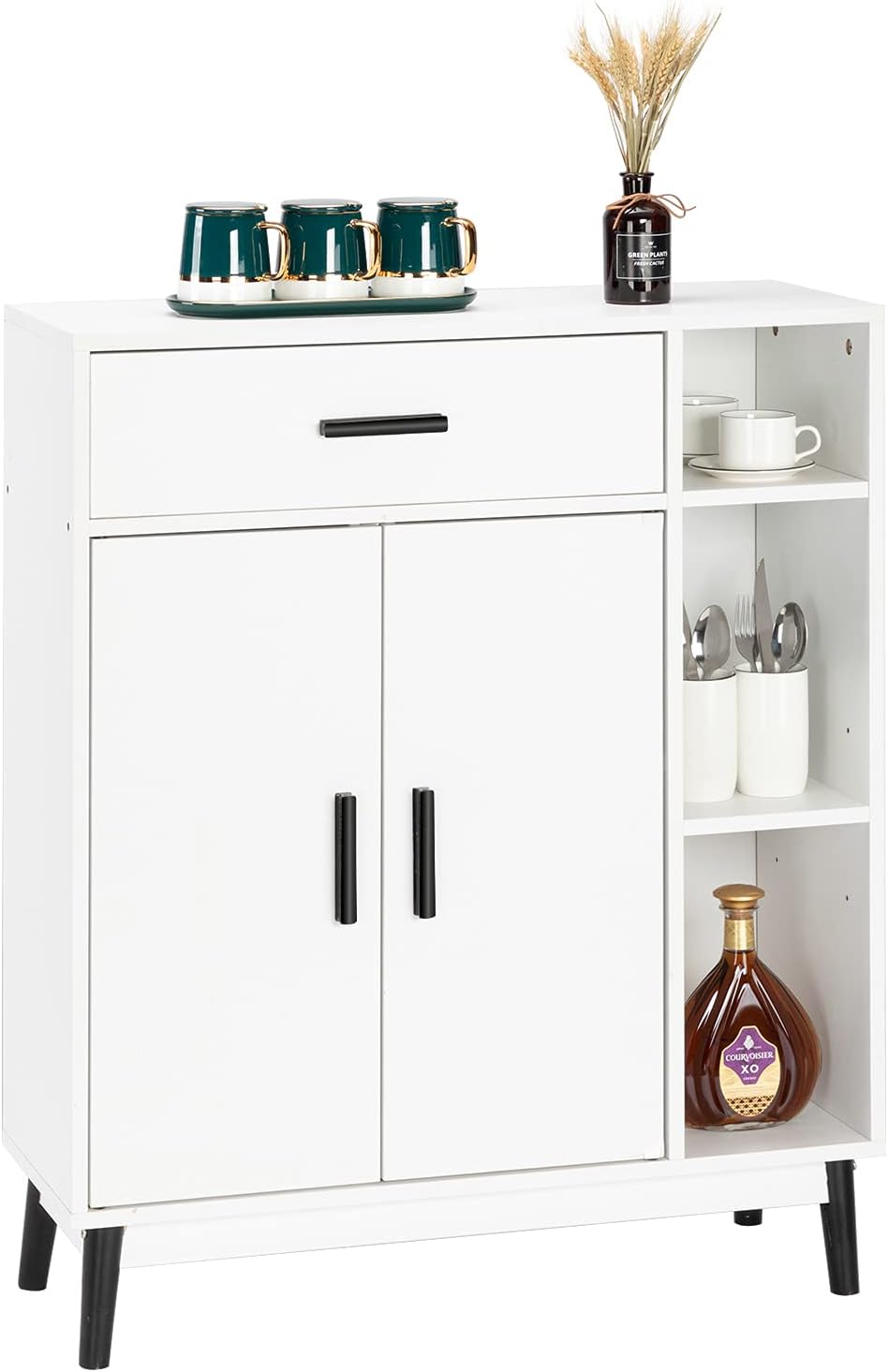 White Wood Accent Cabinet with Open Shelves and Doors R85580