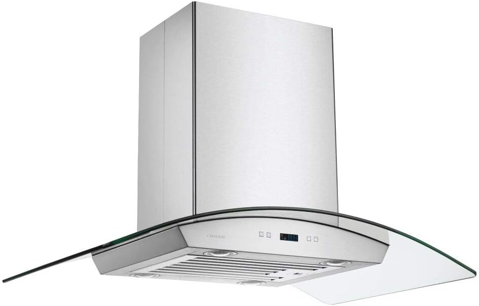 36 Inch Stainless Steel Glass Canopy Island Mounted Kitchen Range Hood T754