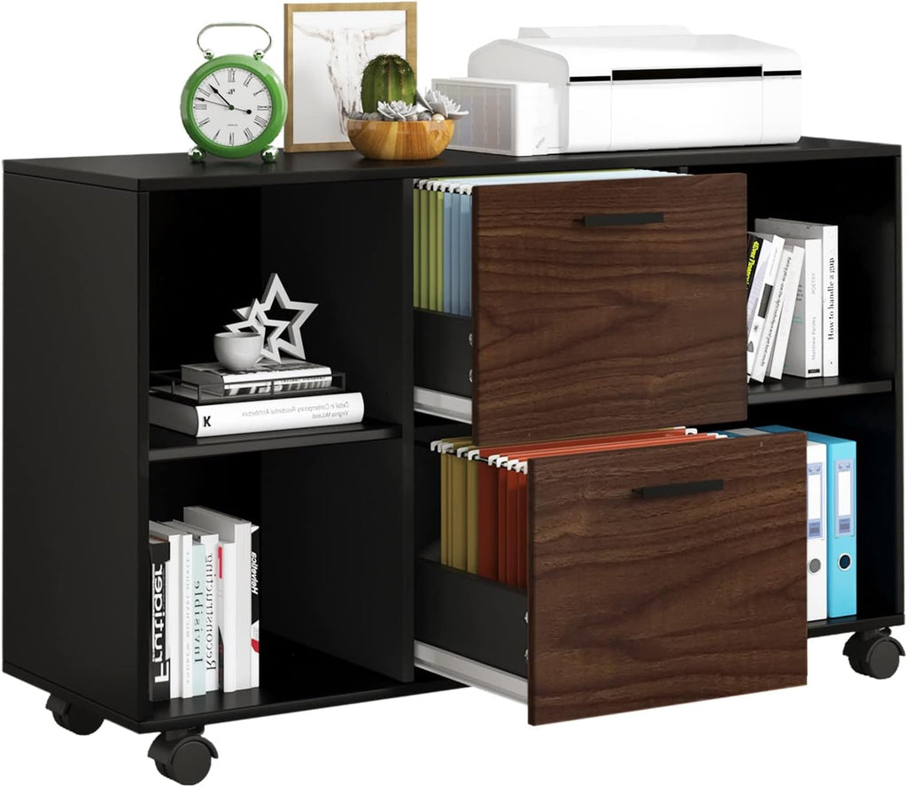 Black 2 Drawer Mobile File Cabinet with Adjustable Shelves V8548