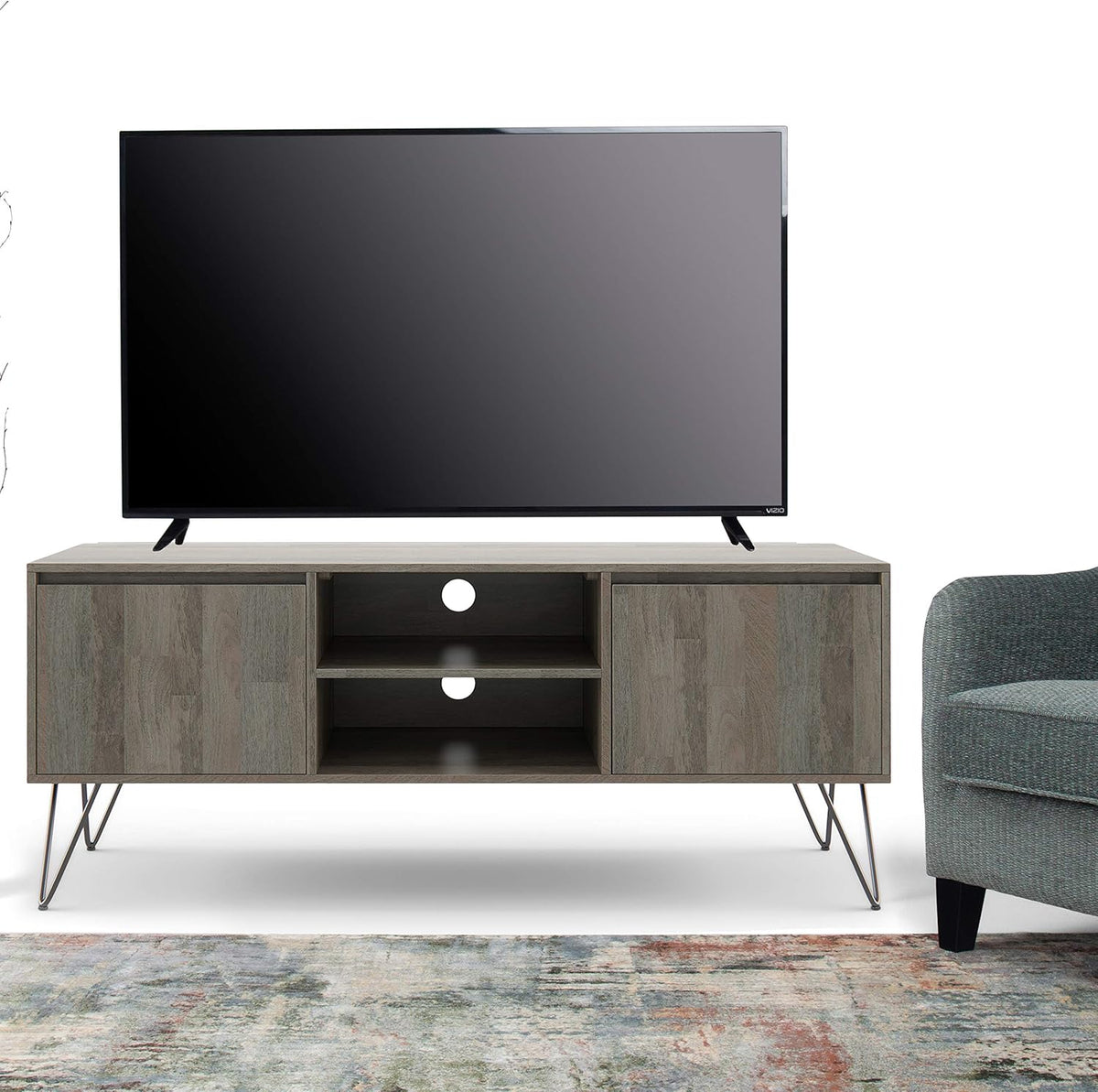 Natural Solid Wood TV Media Stand with Storage Shelves and Cabinets J4510