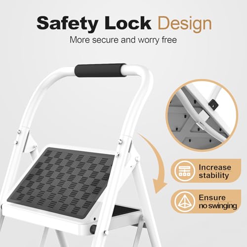 2 Step Folding Step Stool with Cushioned Handle White V193