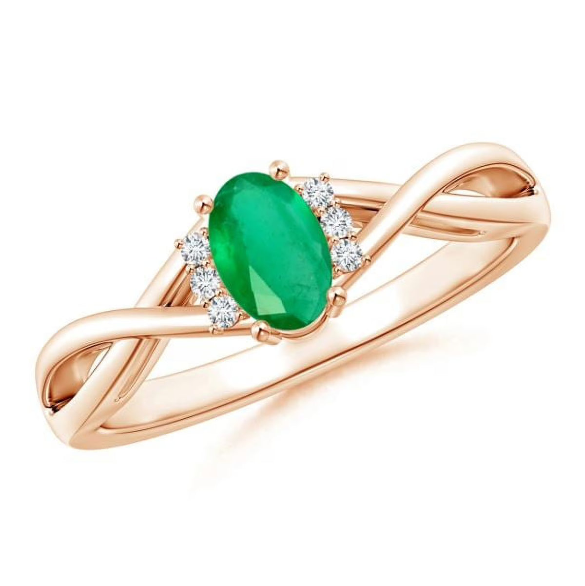Oval Green Emerald CZ Cocktail Band Ring 925 Sterling Silver Rose Gold Plated X46280