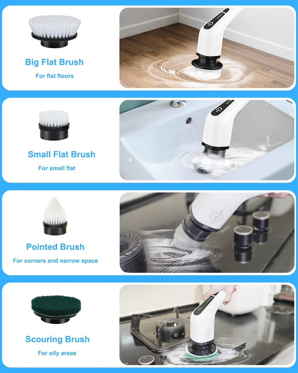Cordless Electric Spin Scrubber with 8 Replaceable Brush Heads, 54 Inch Adjustable Handle, Pack of 2 T728327