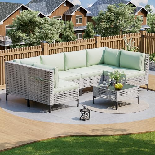 7-Piece All-Weather Rattan Patio Furniture Set with Cushions V56910