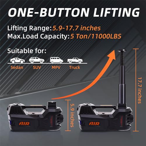 5 Ton 12V Electric Car Jack Kit with Impact Wrench and Tire Inflator Pump V875