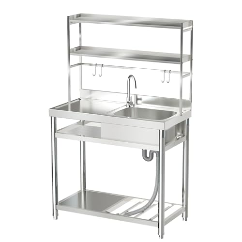 304 Stainless Steel Single Bowl Utility Sink with Drainboard D22522