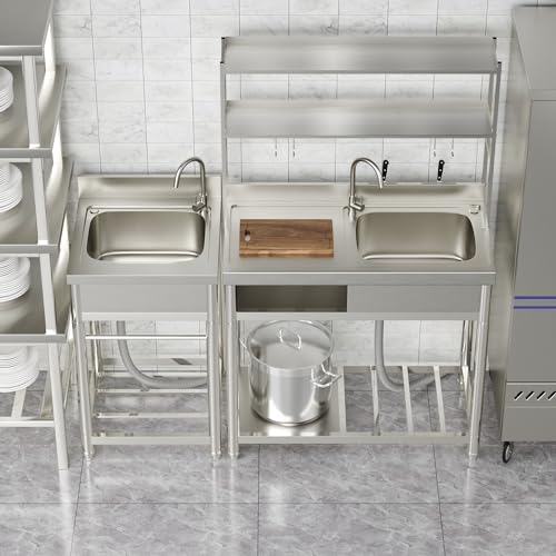304 Stainless Steel Single Bowl Utility Sink with Drainboard D22522