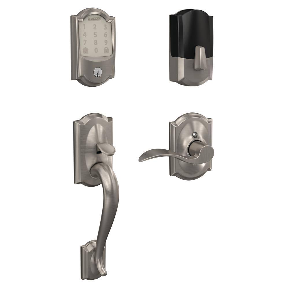 Satin Nickel Smart WiFi Door Lock with Alarm and Accent Lever Handleset F642359
