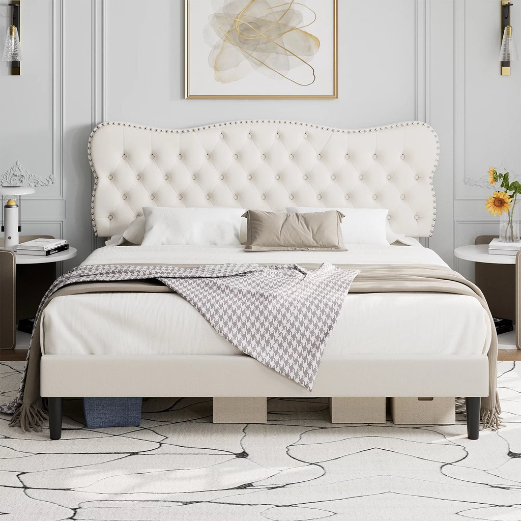 Queen Size Black Linen Upholstered Platform Bed H84229