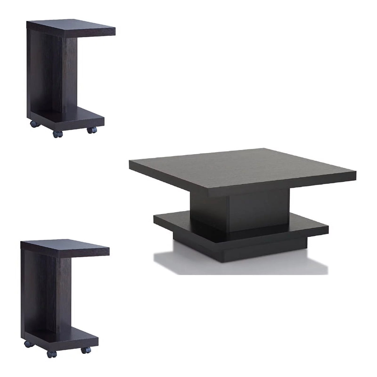 3-Piece Black Wood Coffee Table Set E329