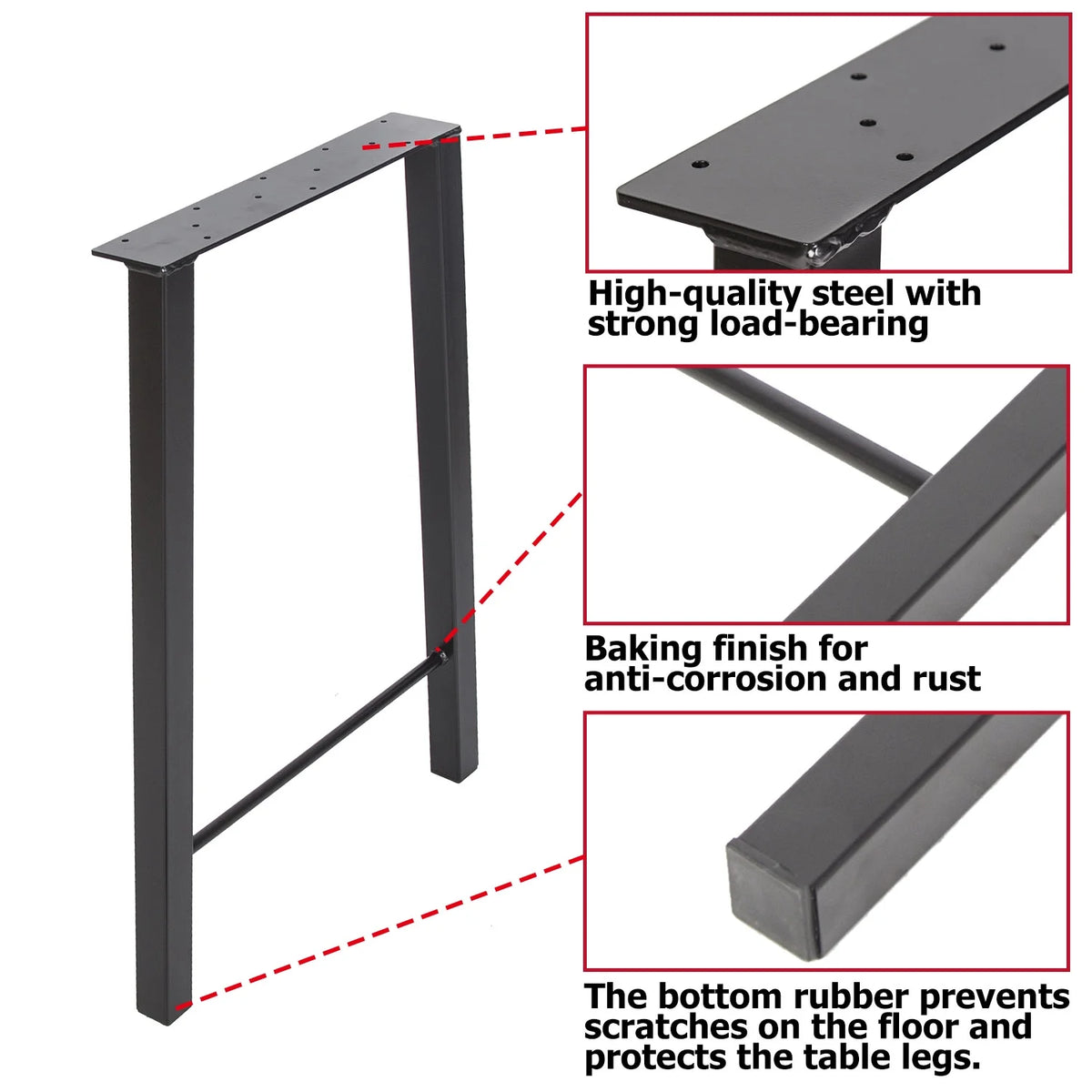 28"H×20"W Metal Table Legs Set of 2 Black F7054