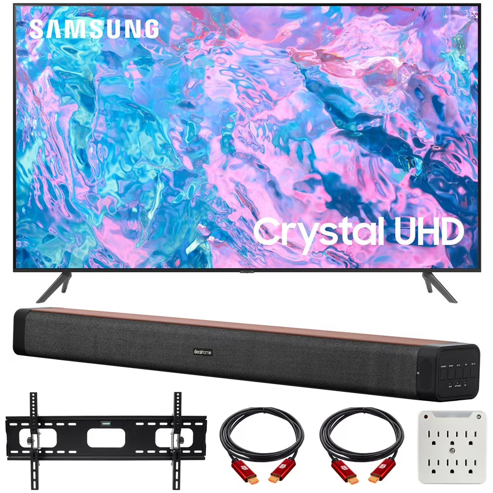 43 inch Crystal UHD 4K Smart TV Bundle with 60W 2.0 Channel Soundbar, TV Wall Mount Bracket and 6-Outlet Surge Adapter O520115