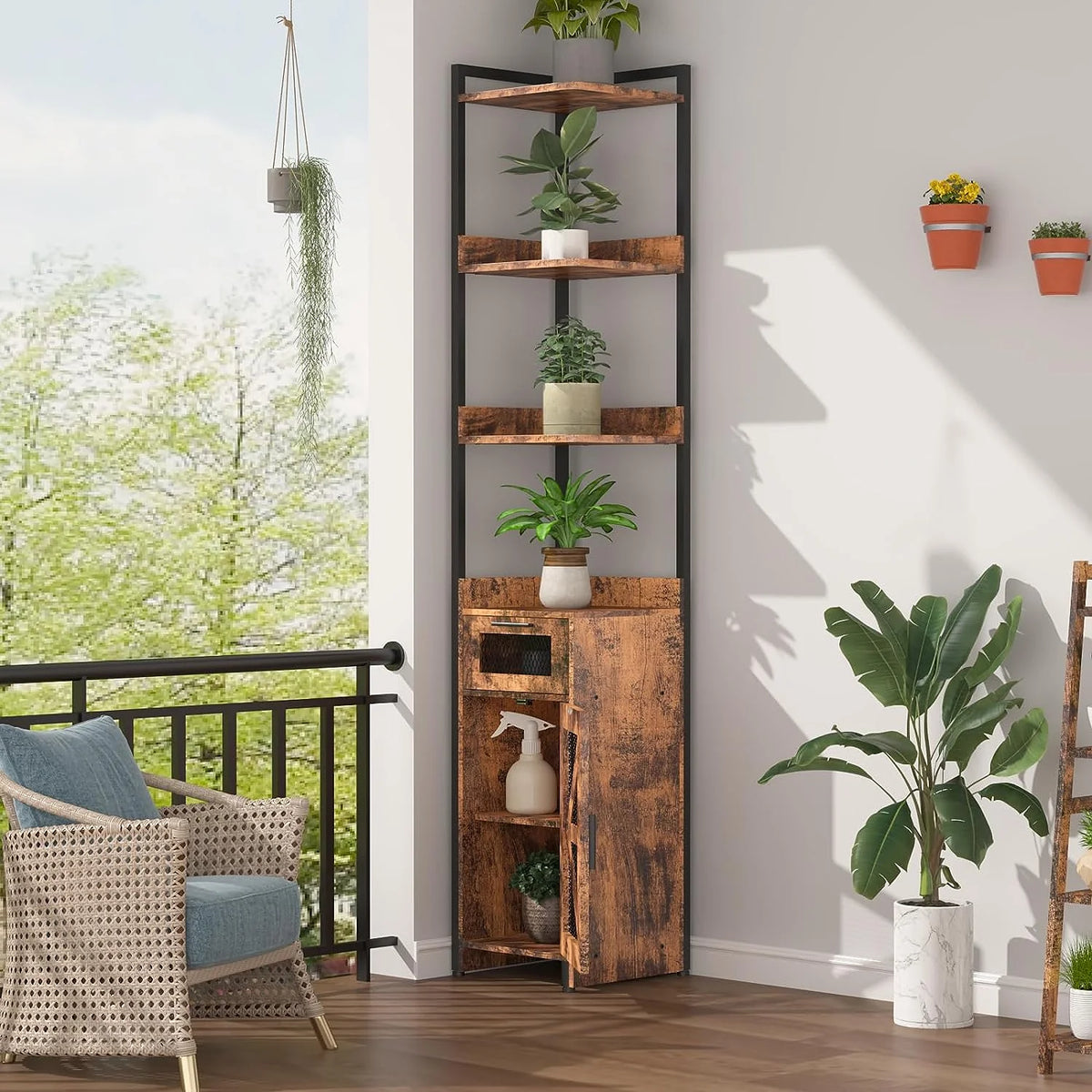 Grey 7-Tier Corner Cabinet with Drawer H514346