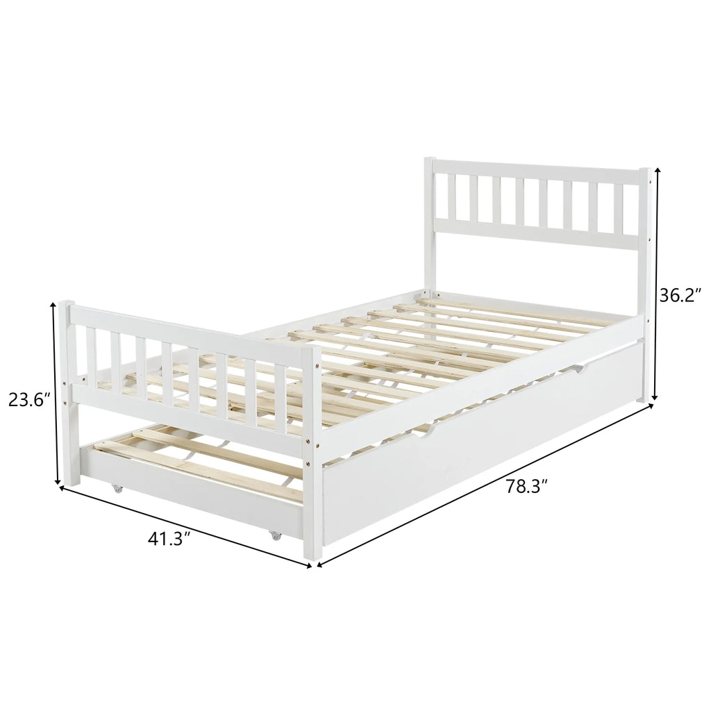 White Twin Bed with Trundle L17370