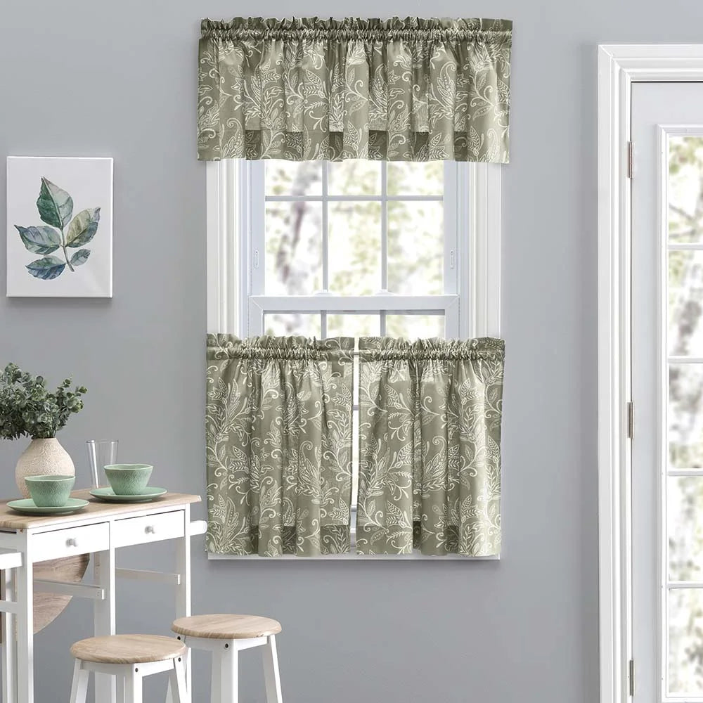 Sage Leaf Pattern Curtain Tiers 56"x24" K409964