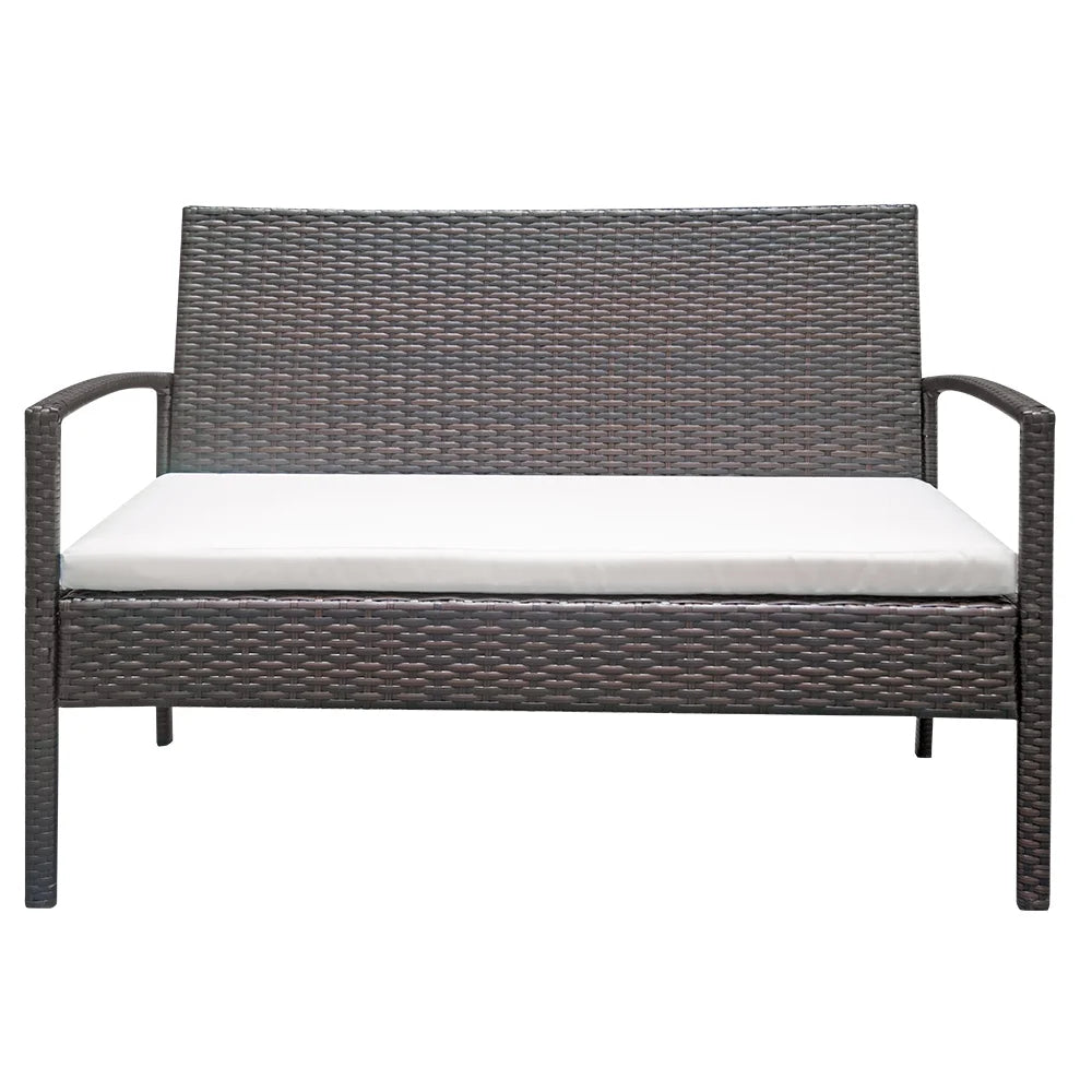 4-Piece Wicker Rattan Sectional Sofa Couch with Glass Coffee Table F6675