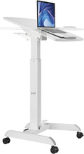 Height Adjustable Mobile Workstation with Tilting Desk, Pneumatic Standing Desk Cart, White Cart with Brake Casters S5381