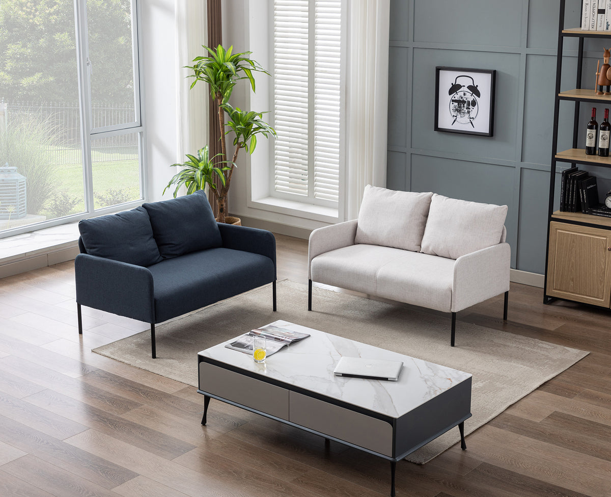 Blue Fabric Two Seats Sofa with Two Pillow and Metal Feet C62694