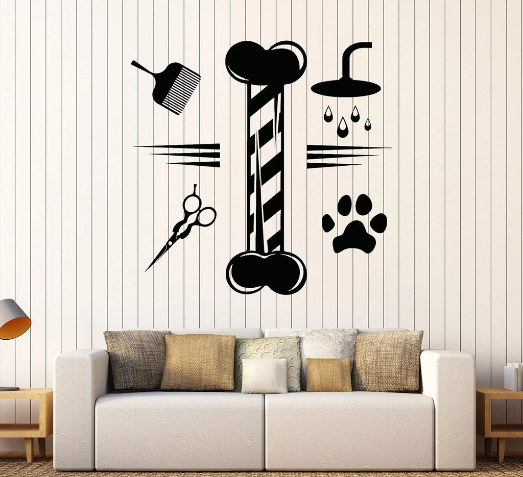 Vinyl Wall Decal Grooming Pets Beauty Salon Animals Stickers Dark Blue W57237