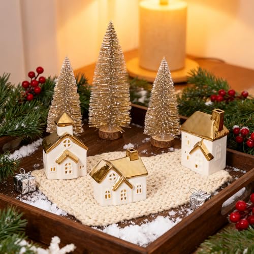 White 3Pcs Ceramic Christmas Village Houses G811