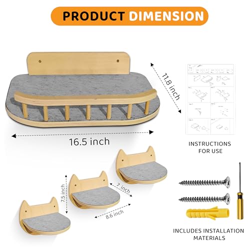 3 Steps Hardwood Cat Wall Shelves Q921