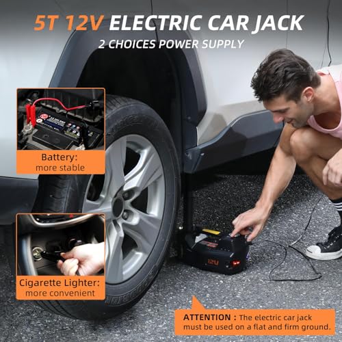 5 Ton 12V Electric Car Jack Kit with Impact Wrench and Tire Inflator Pump V875