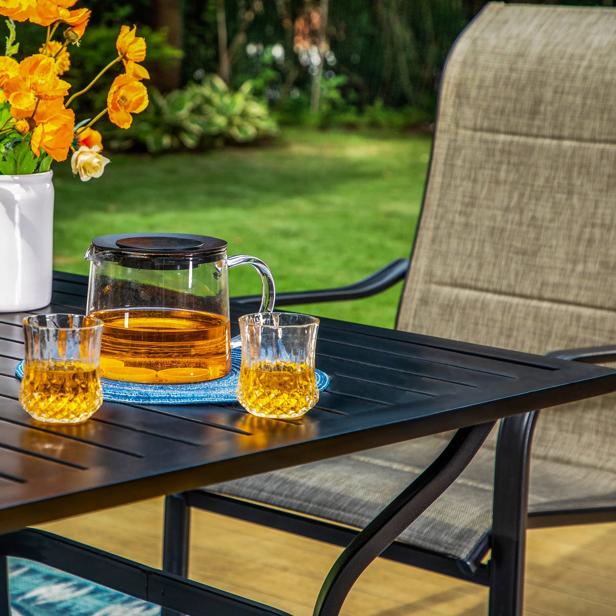 5 Pieces Outdoor Patio Dining Set with Textilene Chairs and Metal Table Y8546