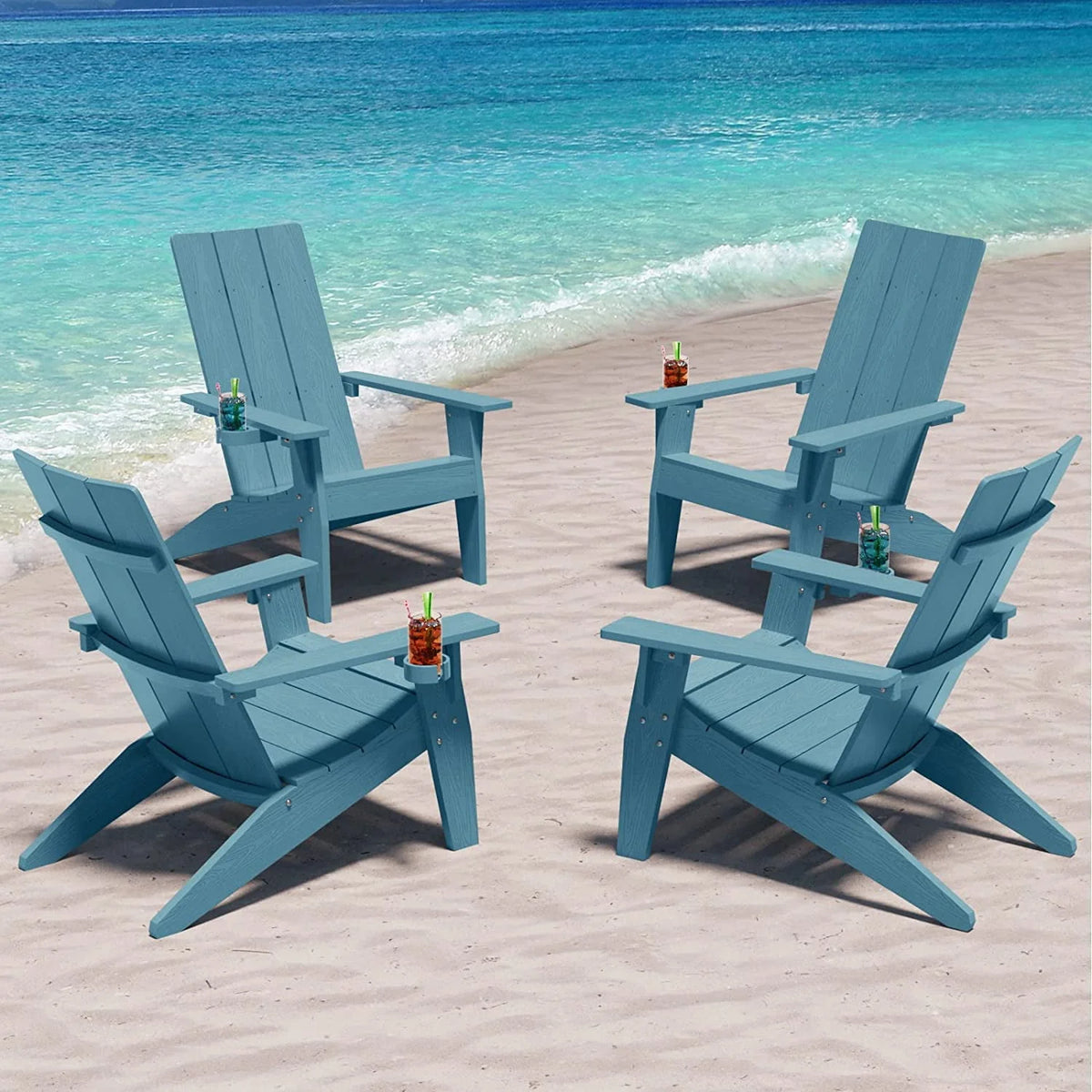 Black HIPS Adirondack Chair with Cup Holder, Set of 4 Z971127