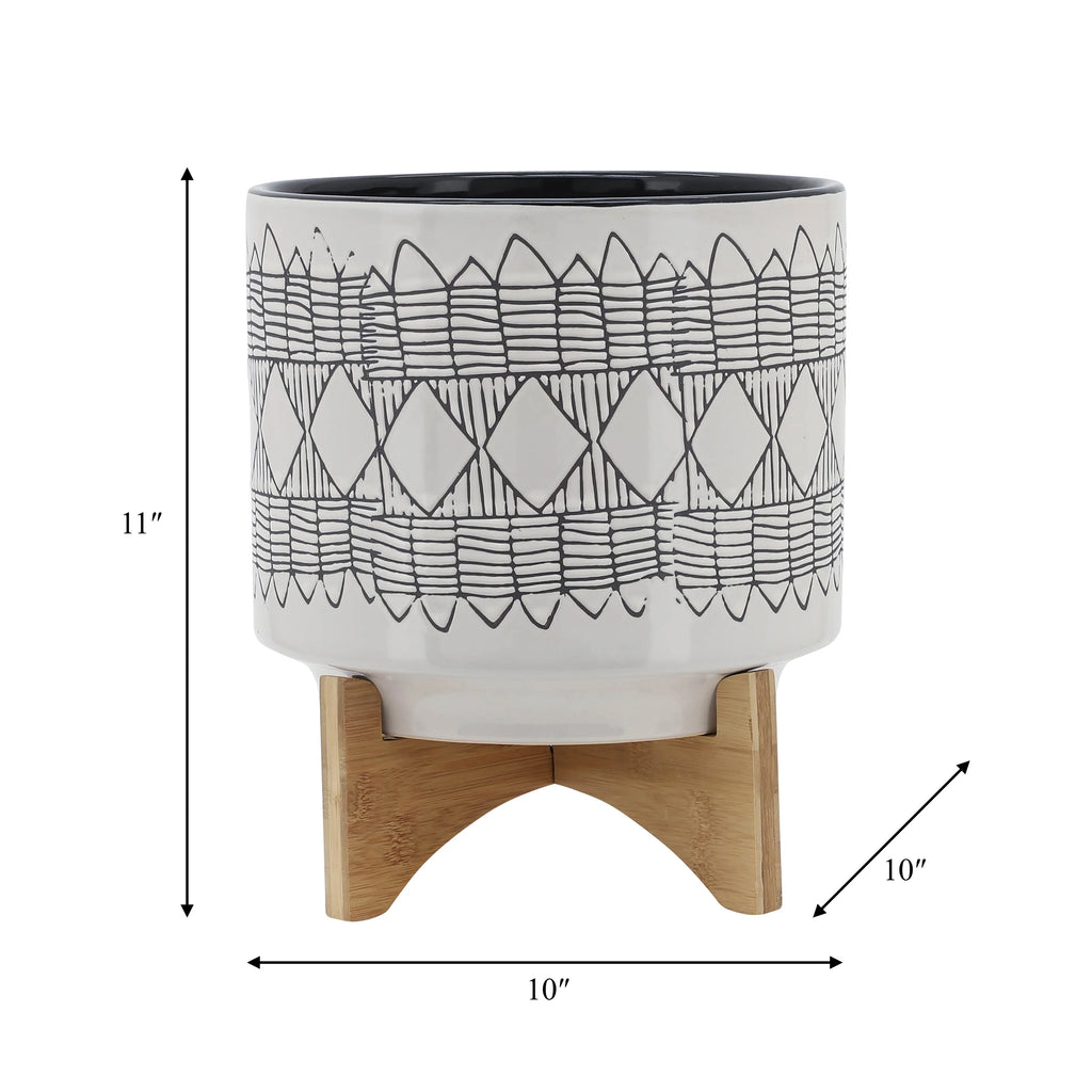 Ceramic Planter On Wooden Stand U733