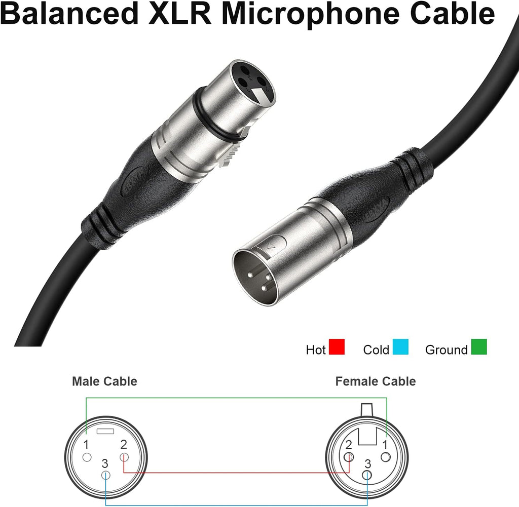 XLR Cable 50ft Pack of 2, 3-Pin Male to Female Microphone Cable K3268